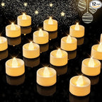 BEICHI 12-Pack Timer Tea Lights Candles Battery Operated, LED Tea Lights, Built-in 6 Hours Timer, Flameless Fake Candles, Tea Light Flickering Votive Candle 1.5'' D x 1.3'' H (Ivory Shell)