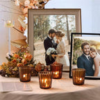 24pcs Vintage Ribbed Amber Votive Candle Holders, Fall Centerpieces for Tables, Tealight Candle Holder for Thanksgiving, Wedding Decor, Boho Home Decor and Christmas Decor