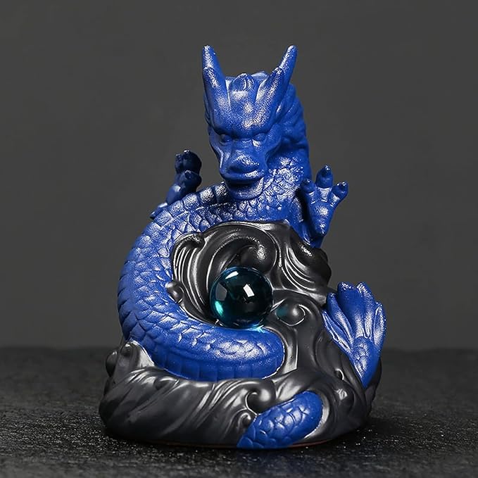 Dragon Waterfall Incense Burner,Backflow Incense Burner with 20 Incense Cones and 30 Incense Sticks，Ceramic Incense Cone Holder Used for Relaxation, Meditation, and Home Decoration (Blue)
