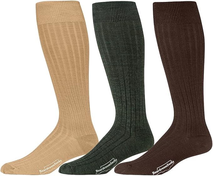 Merino Wool Dress Socks for Men – Over-the-Calf, Ribbed Wool Dress Socks for Size 8-12 – Breathable, Reinforced Heel and Toe