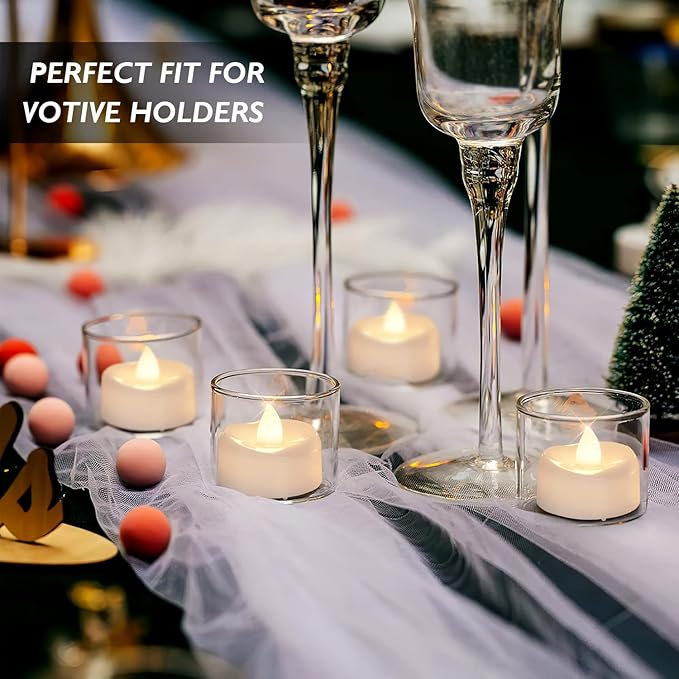 Flameless Candles, 12Pack Timer Fake Candle, LED Tea Light Candles, Battery Operated Votives with 6 Hours Timer Auto for Halloween Christmas Wedding Decor-1.5'' D X 1.25'' H, Warm White