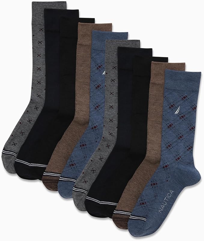 Nautica Mens Dress Socks - 10 Pack Breathable Stretch Crew-Length Work Socks for Men for Business Formal Wear (Sizes: 6-12.5)