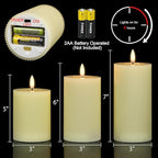 Real Wax Flameless Candles with 6hrs Timer, Battery Led Pillar Candles Flickering 3D Wick Pack of 3 Striped Candles, Party Dinner Home Decor House Warming, Ivory Φ 3" H 5" 6" 7"