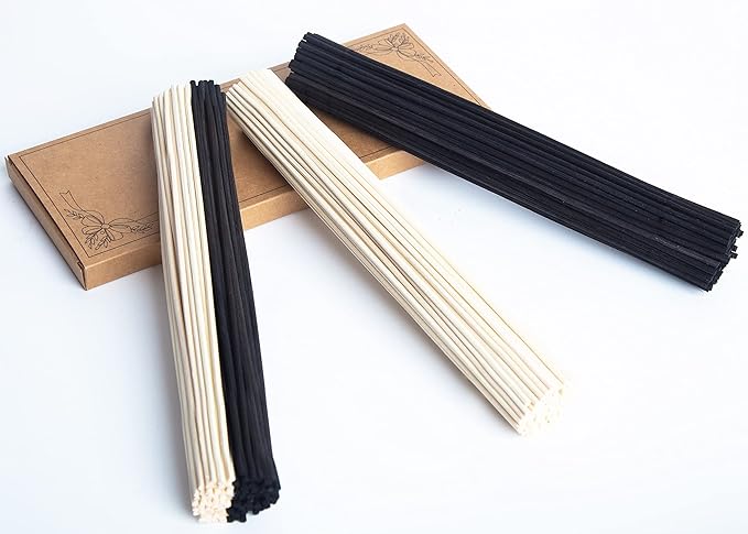 LWH-US 120 PCS Reed Diffuser Sticks,10 Inch Natural Rattan Wood Sticks,Essential Oil Aroma Diffuser Replacements Sticks for own Space (Black Color and Natural Color) 10×3.7×0.59 inch