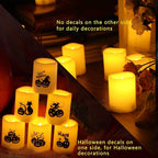 CANDLE CHOICE Battery Operated Flameless Votive Candles with Timer LED Candle Lights with Automatic Built-in Daily Cycle Timer, Pumpkin Decals for Halloween Decorations, Pack of 6, Batteries Included