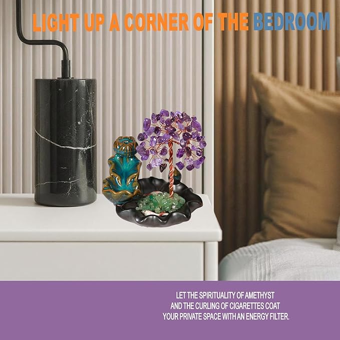 Amethyst Incense Holder Burner, Waterfall Fountain Backflow Cone Burner, Healing Crystal and Stone, Women Gifts for Christma