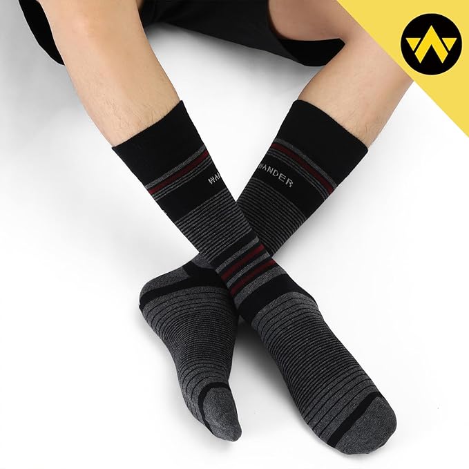 WANDER Men's Dress Socks Cotton Thin Classic Lightweight Socks 6/8 Pairs Solid & Patterned Soft Breathable Socks
