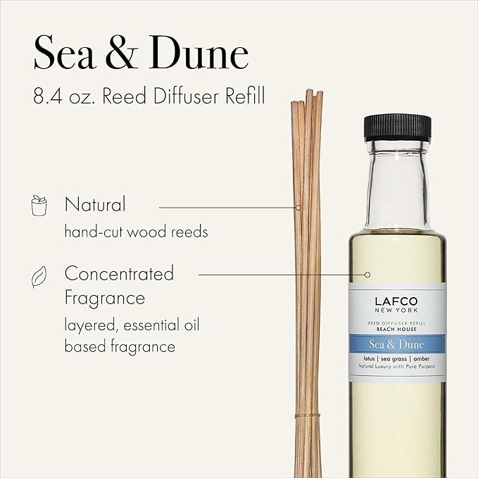 LAFCO New York Reed Diffuser Refill, Sea & Dune - 8.4 oz, Pack of 2 - Up to 4-Month Fragrance Life - Includes Natural Wood Reeds - Free of Dyes & Propellants - Made in the USA