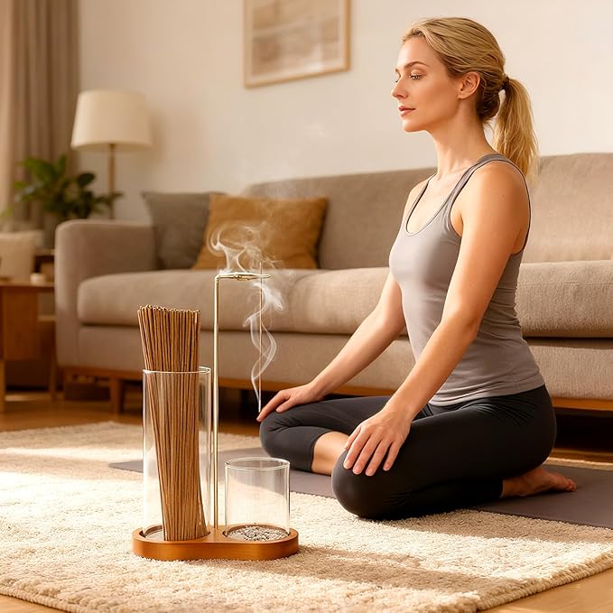 3 in 1 Incense Holder for Sticks & Cones, Mess-Free Incense Burner with Enlarged Ash Catcher and Cleaning Brush, Perfect for Meditation, Yoga, Spa, Gift & Home Decor