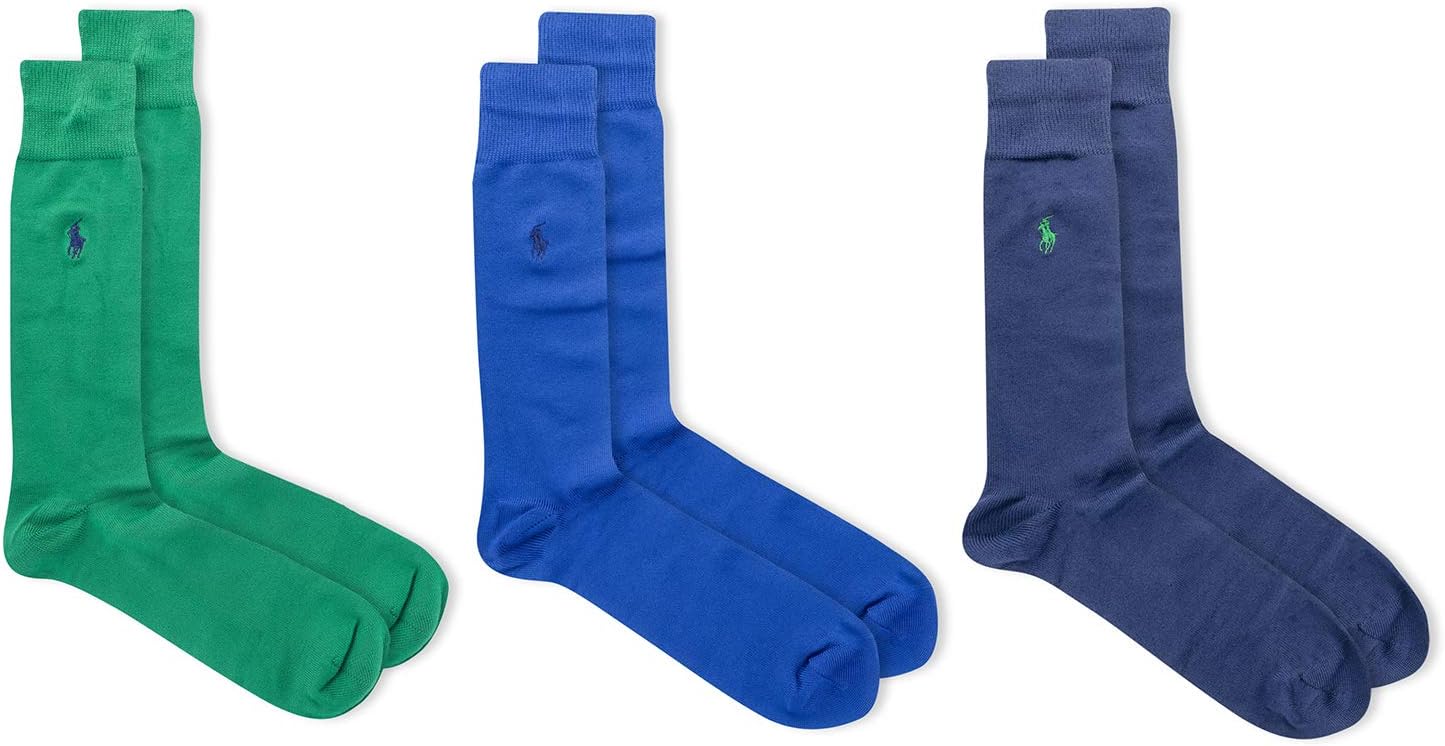 POLO RALPH LAUREN men Super Soft Flat Dress Crew Socks - 3 Pair Pack - Heel-toe Reinforcement