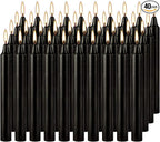 40-Pack of 4-Inch Black Taper Candles - Smokeless, Long-Burning (1.5 Hours Each) - Ideal for Dinners, Parties, Ceremonies, and Shabbat Observances