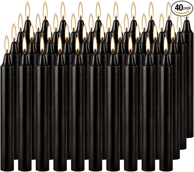 40-Pack of 4-Inch Black Taper Candles - Smokeless, Long-Burning (1.5 Hours Each) - Ideal for Dinners, Parties, Ceremonies, and Shabbat Observances
