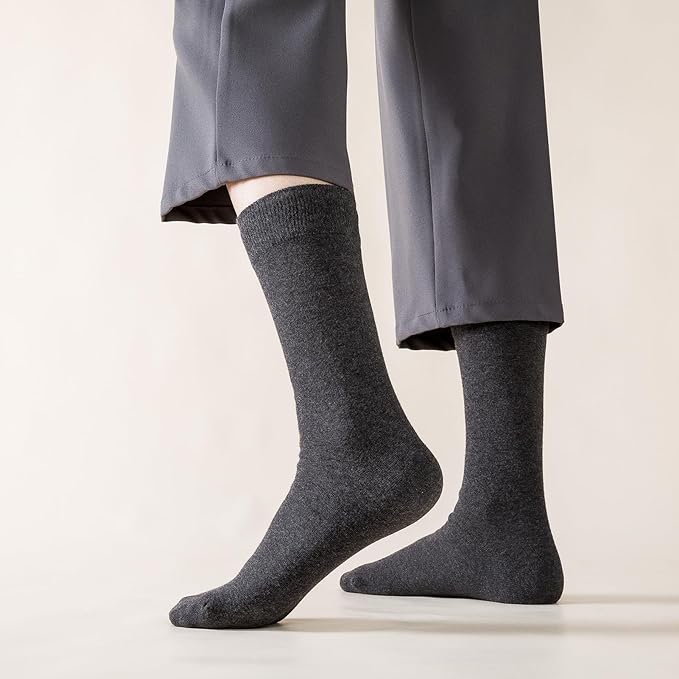 J-BOX Men's Cotton Crew Socks-Wicking Black Dress Socks, Anti-Odor&Breathable for Business/Casual, Size 6-15