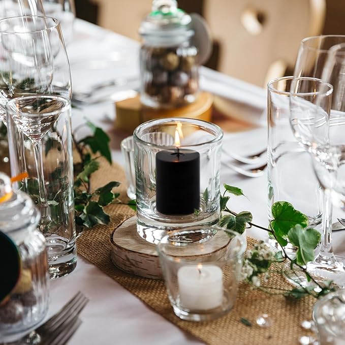 2.0 inch Black Votive Candles, 24 Packs Unscented Small Dripless Wax Candles for Halloween Wedding, Party, Holiday & Home Decor, 12 Hour Burning