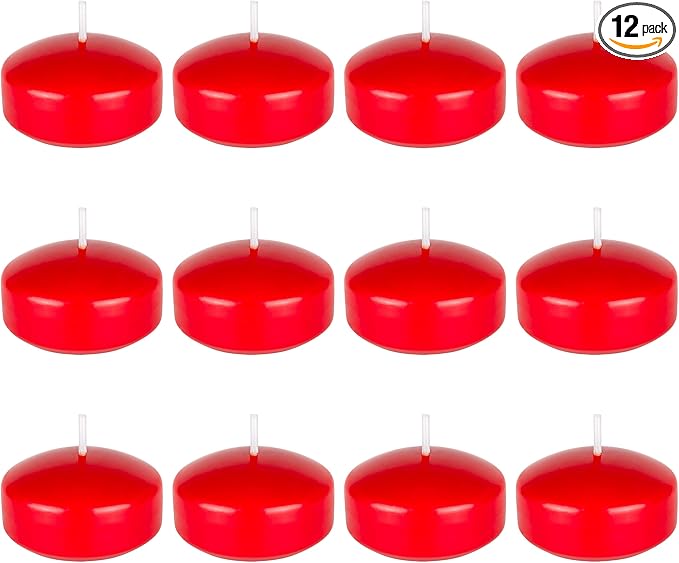 Mega Candles 12 pcs Unscented Red Floating Candles, Hand Poured Wax Candle 2 Inch Diameter, Home Décor, Wedding Receptions, Centerpieces, Occasions, Events, Festivities, Meditations, Spas
