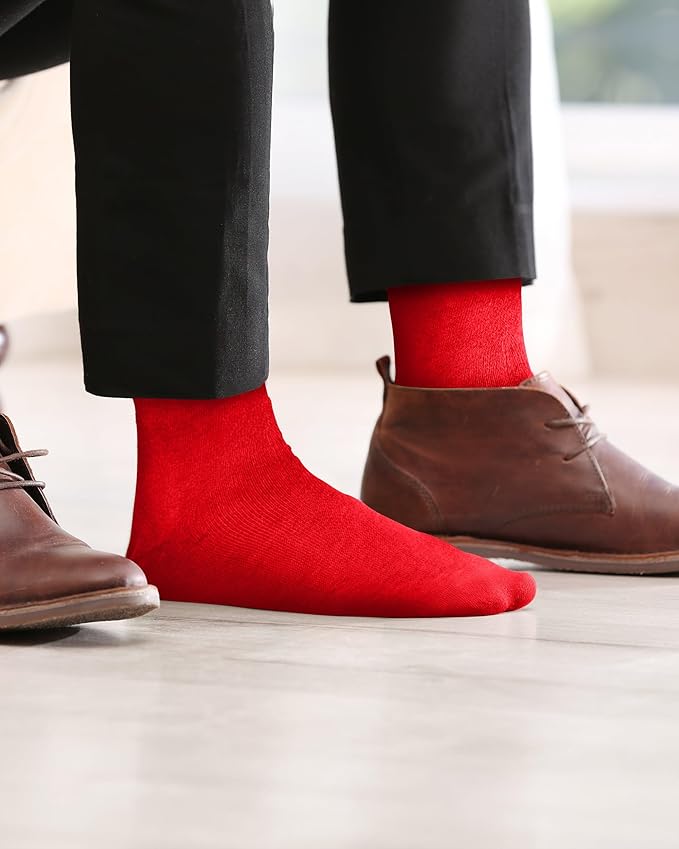 Feraricci Solid Color Casual Dress Socks for Men - Colorful & Comfortable Crew Socks