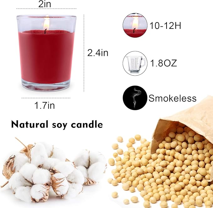 20 Packs Unscented Red Votive Candles in Glass Bulk Small Soy Wax Candles for Home Party Weddings Holiday, 20 X 1.8oz Red