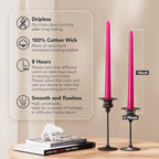 New Burning Formula Unscented Dripless 10-Inch Taper Candles Set of 12 - Hot Pink, for Wedding, Dinner - Smokeless, Long Burning - Hand Poured, Colored Tall Candlesticks - Rosa Intenso