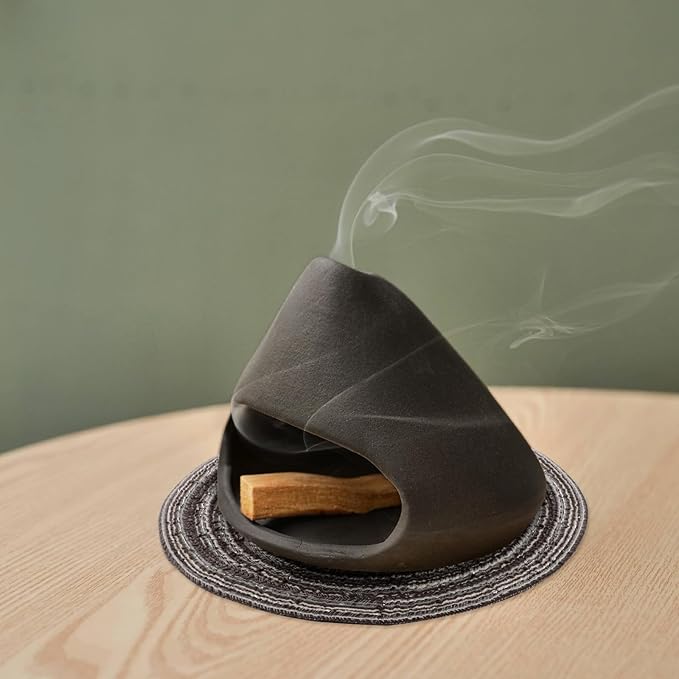 Yawlsow Palo Santo Holder Burner, Charcoal Bakhoor Incense Burner,Smudge Bowl,Sage Holder,Ash Catcher for Meditation Zen Decor (Black+Mat)