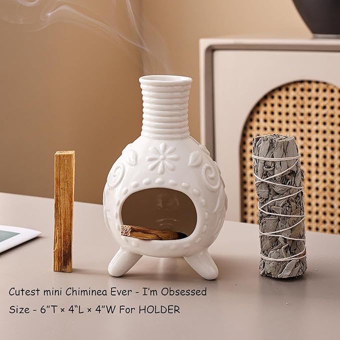 Ceramic Palo Santo Holder - Small Chiminea Incense Burner for Meditation, Energy Cleansing, | Palo Santo Holder for lncense Burner,Candle,Sage Burner | lder Gifts for Meditation & Yoga
