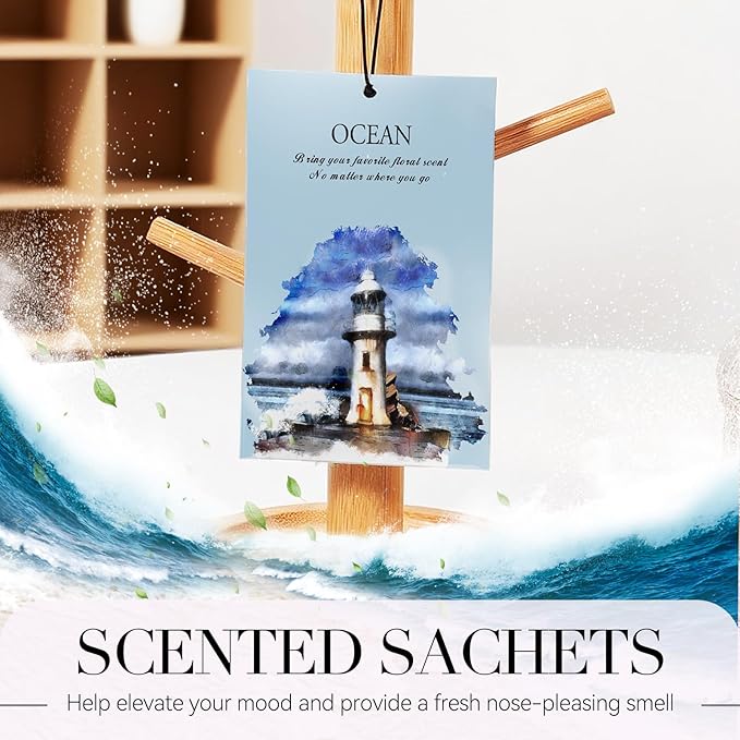 Ocean Scented Sachet Bags - 12 Pack Closet Freshener Odor Eliminator, Long Lasting Home Fragrance for Drawers, Wardrobes & Cars, House Smell Good Products, Air Freshener for Closet