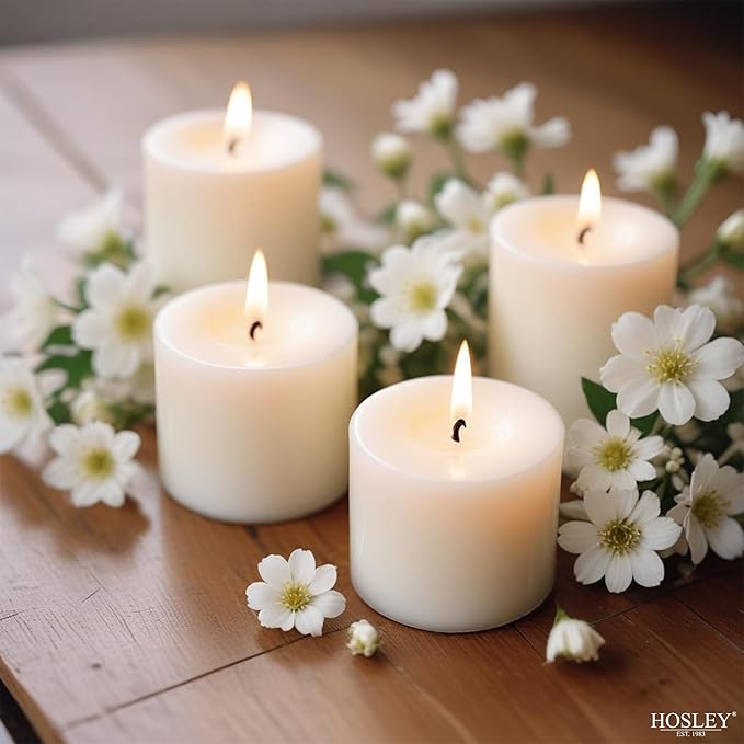 Hosley Set of 144 Unscented White Votive Candles – Bulk Pack, Clean-Burning, Long-Lasting 10-12 Hour Burn Time – Ideal for Weddings, Home Décor, Spa, and Events