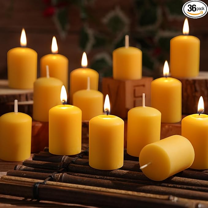 Beeswax Votive Candles 36 Pack Votive Candle Bulk,11-12 Hours Burn Time Unscented Beeswax Candle,100% Natural Pure Bees Wax Small Candles for Prayers Relax（36 Pack）