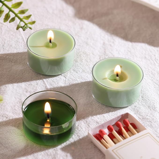 Eucalyptus Drift Scented Tea Lights Candles – Grayish Green – 6 Hour Burn – 100% Palm Wax – Scented Tealight Candles for Winter Holidays, Christmas Calm, Spa Vibes – 48 Pack Scent Votive Candle