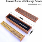 Wooden Incense Burner with Storage Drawer and Magnetic Switch,Insence-Stick Holder Ash Catcher for Meditation/Yoga Room/Bedroom/studyroom/Office