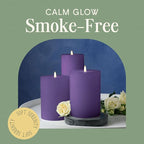Mister Candle Dripless Unscented Pillar Candles, Set of 3 Hand Poured Purple Pillar Candles, Solid Color Non-Scented Candles for Home Decor, Premium Wax, 80 Hr Burn Time, 3x6 Inch