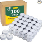 100 Pack Tealight Candles Bulk, 4 Hours Long Burning Tea Lights, White TeaLight Candles, Unscented Smokeless Tea Light Candle for Home Shabbat Weddings Party