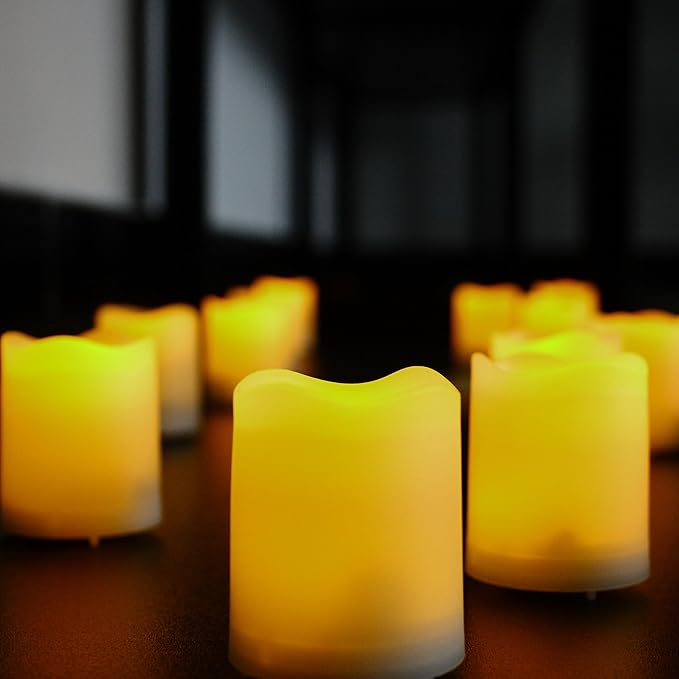 CANDLE CHOICE Battery Operated Flameless LED Votive Candles with Timer Realistic Flickering Electric Tea Lights Baptism Wedding Party Decorations Kitchen Home Decor Centerpieces 6 Pack Batteries Incl.