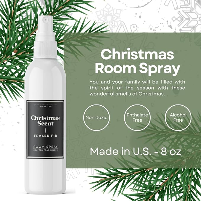 Fraser Fir Tree Scent Room Spray – Long-Lasting Natural Air Freshener | Linen & Fabric Spray for Home | Traditional Fresh Pine Scent | Eco-Friendly | Fresh-Cut Tree | 8oz by Nimbu Lab