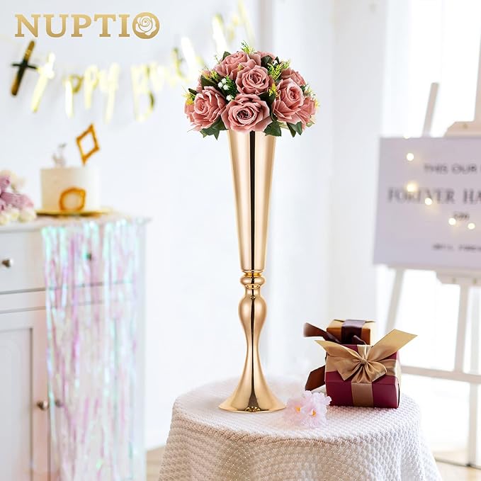 NUPTIO Artificial Flower Centrepieces for Tables - 6 Pcs Dusty Rose Fake Flowers Roses Balls 9.5in Diameter - Silk Faux Rose Arrangement for Wedding Party Centerpiece Table Decorations