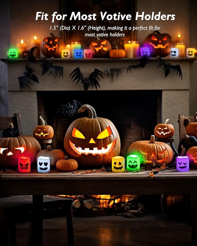 Homemory 24Pack Color Changing Halloween Flameless Candles, 200+ Hours LED Votive Candles, Battery Operated Tea Lights for Pumpkin, Party, Christmas Decor (Batteries Included)