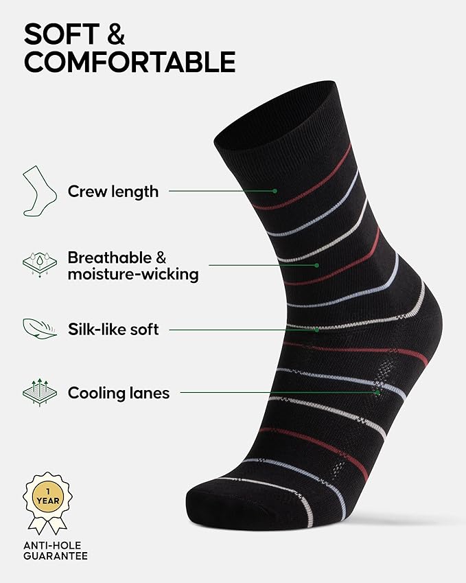 DANISH ENDURANCE Viscose Dress Socks, Premium, Soft, Breathable, Dress Socks for Men & Women, Unisex, 6-Pack