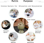 Ceramic Incense Burner with Lid,Boshan Incense Cone Holder for Coil Incense and Powder Incense,Mediation Gift,Home Decor (Green)