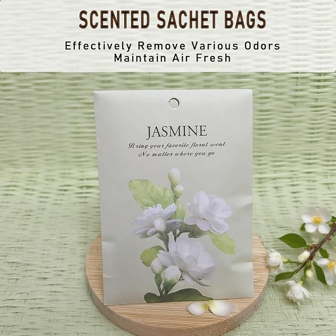Jasmine Scented Sachet Bags - 12 Pack Home & Car Freshener, Odor Eliminator for Closets, Rooms, Drawers, Wardrobes, Toilets, Long - Lasting 360 - Day Fragrance