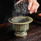 Ceramic Incense Burner with Lid of Mountain Shape,Incense Cone Holder for Coil Incense and Powder Incense,Mediation Gift,Room Decor(Celadon)