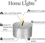 HomeLights Unscented White Tealight Candles -100 Pack, 6 to 7 Hour Burn Time Smokeless, Mini Votive Paraffin Candles with Cotton Wicks for Shabbat, Weddings, Christmas, Home Decor