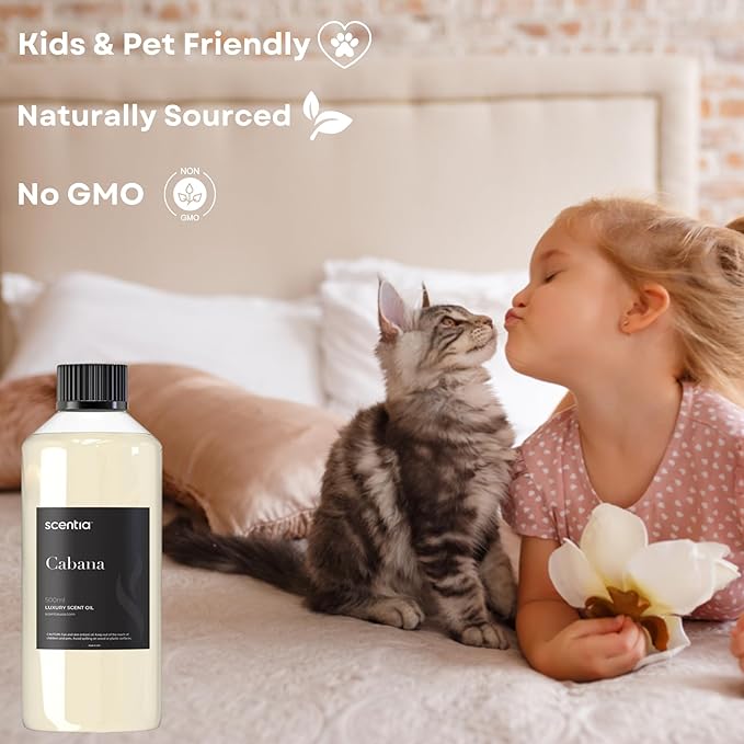 Hotel Diffuser Oil Inspired by 5-Star Hotel Scent - 500 ml 16.9 fl oz - Fragrance Oil Blend Jasmine, Bergamot & Fresh Marine Notes for Aromatherapy Diffusers and Humidifiers - Cabana