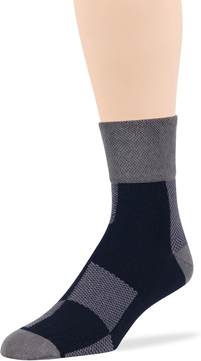 7BigStars Men's Diabetic Cotton Fashion Quarter Socks - 5 Pack Large - Square Stripe Pattern - Sock Size 10-13 Shoe Size 9-12 L Denim Blue, Olive Green, Dark Grey, Black