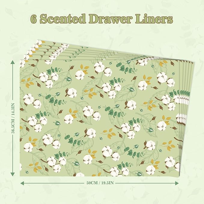 SCENTORINI Drawer Liners for Dresser, Clean Cotton Scented Drawer Liners, Drawer Liner for Dresser Bedroom Shelf Closet, 6 Sheet