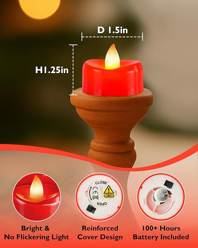 5plots Flameless Candles, 50Pcs Tea Lights Candles Battery Operated, Flameless Tealight Candles, Electric Tea Lights Votive Candles - Red - 1.5" x 1.25"- No Flicker