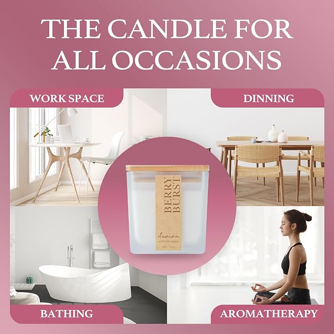 Scented Candle, 7.04 oz Berry Burst Aromatherapy Candle, Natural Soy Wax with Wooden Wick, 45 Hours Burn Time, Stress Relief Meditation Amber Jar Candle Gifts