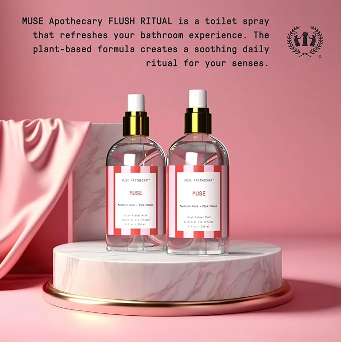Muse Apothecary Flush Ritual - Aromatic & Refreshing Toilet Spray, Use Before You Go, 8 oz, Infused with Natural Essential Oils - Valentine's Day Gift - Mandarin Rosè + Pink Pomelo, Pack of 3