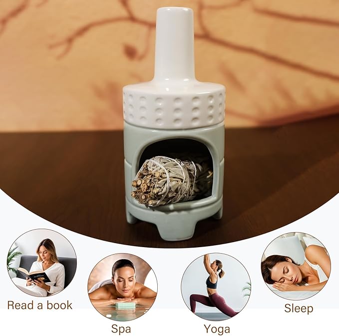 Handmade Ceramic Palo Santo Holder Burner - Mini Chiminea Incense Dish for Palo Santo Sticks & Sage -Cone Burner Elegant Design for Energy Cleansing, Yoga, Meditation & Aromatherapy Idea