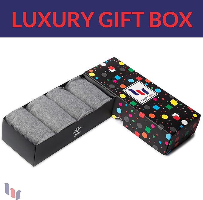 Hugh Ugoli Men's Cotton Dress Socks for Business & Trouser, Thin & Seamless Crew Socks, 4 Pairs with Gift Box, Shoe Size 8-12