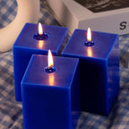 KONNI Square Classic Blue Pillar Candles Set of 3, 2.8"x 4" Unscented Pillar Candles Bulk, 30 Hours Long Burning Candles, Smokeless Dripless Large Candle for Wedding, Home Decoration, Parties, Spas