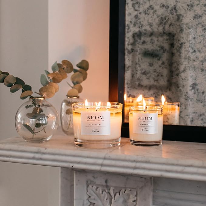 NEOM- Real Luxury Scented Candle,1 Wick | Lavender & Rosewood | Essential Oil Aromatherapy Candle | Scent to De-Stress